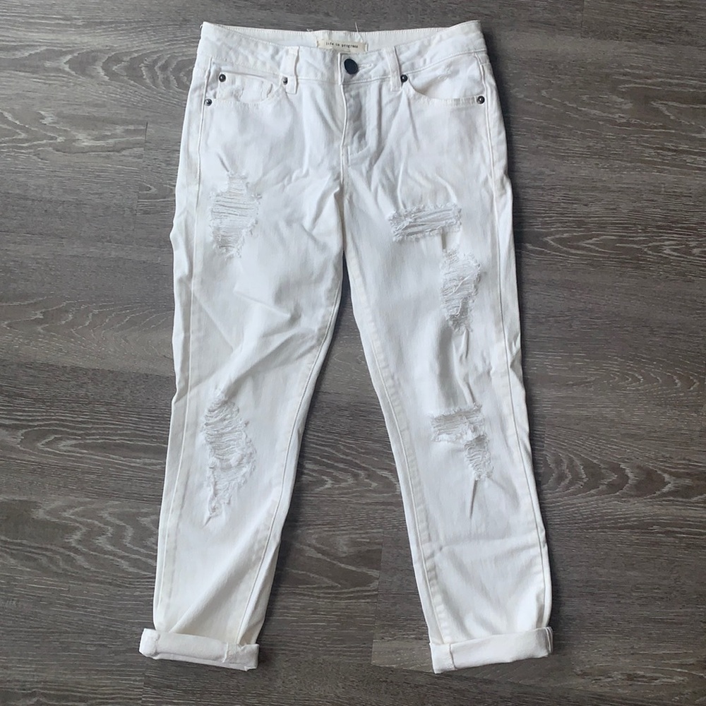 Capri cropped denim distressed jeans, size 24
